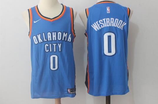 Camiseta Russell Westbrook 0 Oklahoma City Thunder Baloncesto Barato Azul Hombre