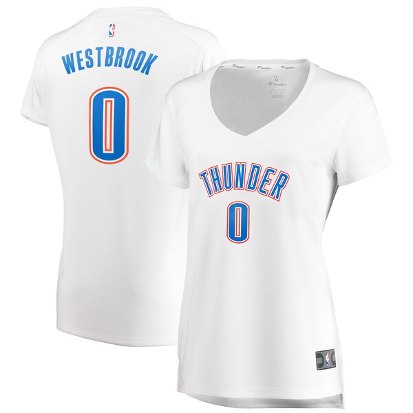 Camiseta Russell Westbrook 0 Oklahoma City Thunder association edition Blanco Mujer