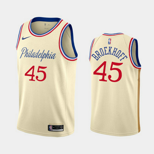 Camiseta Ryan Broekhoff 45 Philadelphia 76ers 2019-20 Ciudad Crema Blanco Hombre