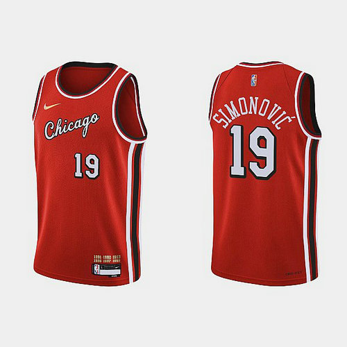 Camiseta SIMONOVIC 19 Chicago Bulls 2022 75 aniversario edición de la ciudad rojo Hombre