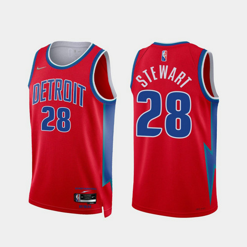 Camiseta STEWART 28 Detroit Pistons 2022 75 aniversario edición de la ciudad rojo Hombre