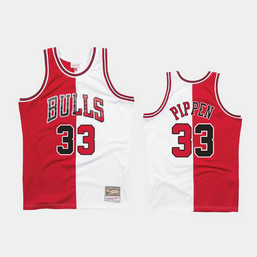 Camiseta Scottie Pippen 33 Chicago Bulls 1997-98 Split Two-Tone Rojo Hombre