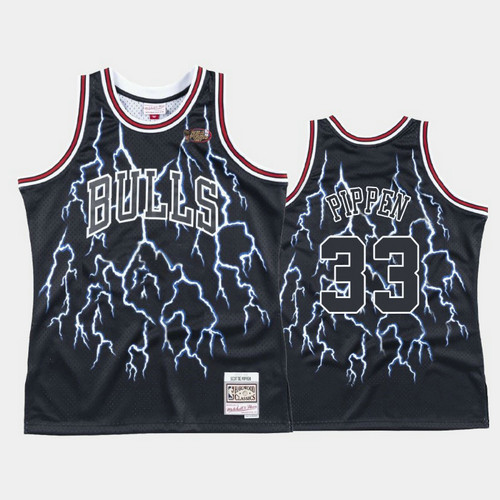 Camiseta Scottie Pippen 33 Chicago Bulls Relámpago Hardwood Classics Negro Hombre