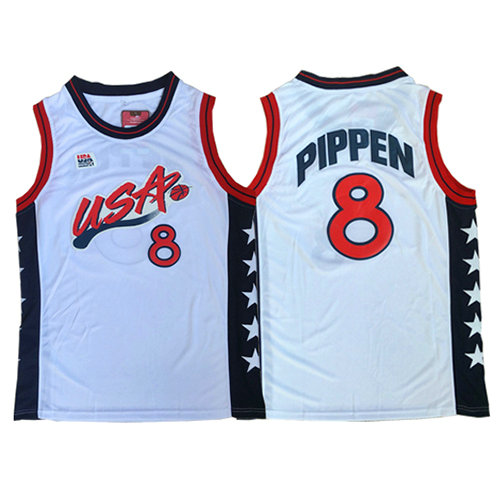 Camiseta Scottie Pippen 8 USA 1996 Blanco Hombre