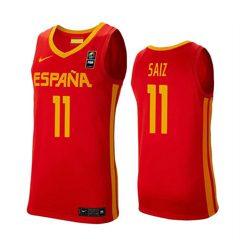 Camiseta Sebas Saiz 11 Espana 2019 FIBA Baketball World Cup Rojo Hombre
