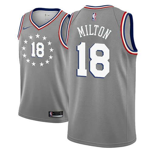 Camiseta Shake Milton 18 Philadelphia 76ers Ciudad 2018-19 Gris Hombre