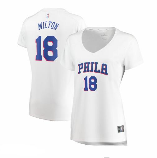 Camiseta Shake Milton 18 Philadelphia 76ers association edition Blanco Mujer