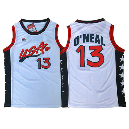 Camiseta Shaquille O'Neal 13 USA 1996 Blanco Hombre
