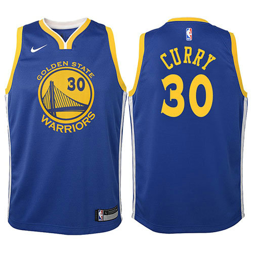 Camiseta Stephen Curry 30 Golden State Warriors 2017-18 Azul Nino