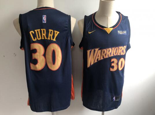 Camiseta Stephen Curry 30 Golden State Warriors Stitched Azul marino Hombre