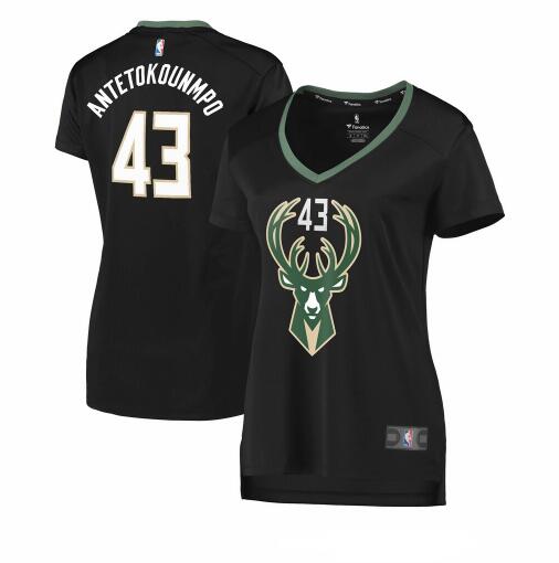 Camiseta Thanasis Antetokounmpo 43 Milwaukee Bucks statement edition Negro Mujer