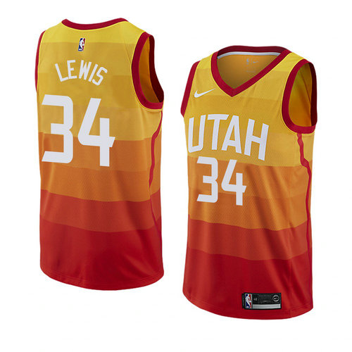 Camiseta Trey Lewis 34 Utah Jazz Ciudad 2018 Amarillo Hombre