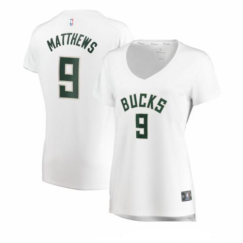 Camiseta Wesley Matthews 9 Milwaukee Bucks association edition Blanco Mujer