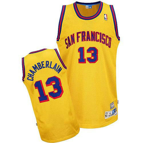 Camiseta Wilt Chamberlain 13 Golden State Warriors Retro Amarillo Hombre