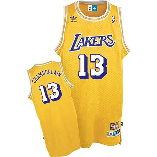 Camiseta Wilt Chamberlain 13 Los Angeles Lakers Retro Amarillo Hombre