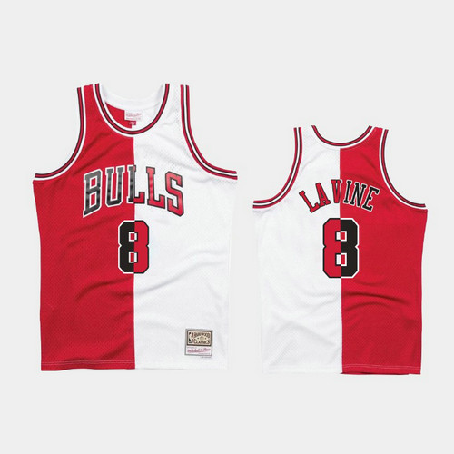 Camiseta Zach LaVine 8 Chicago Bulls 1997-98 Split Two-Tone Rojo Hombre
