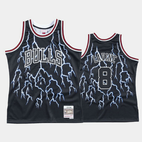 Camiseta Zach LaVine 8 Chicago Bulls Relámpago Hardwood Classics Negro Hombre