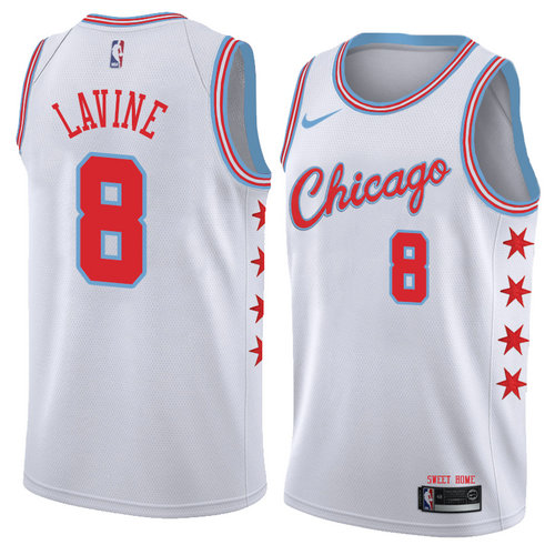 Camiseta Zach Lavine 8 Chicago Bulls Ciudad 2018 Blanco Hombre