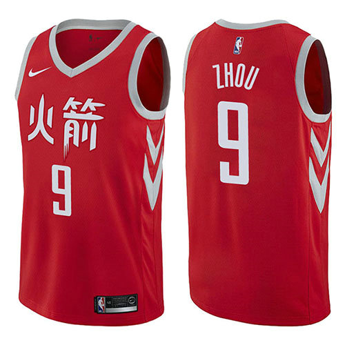 Camiseta Zhou Qi 9 Houston Rockets Ciudad 2017-18 Rojo Hombre