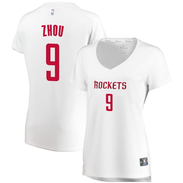Camiseta Zhou Qi 9 Houston Rockets association edition Blanco Mujer