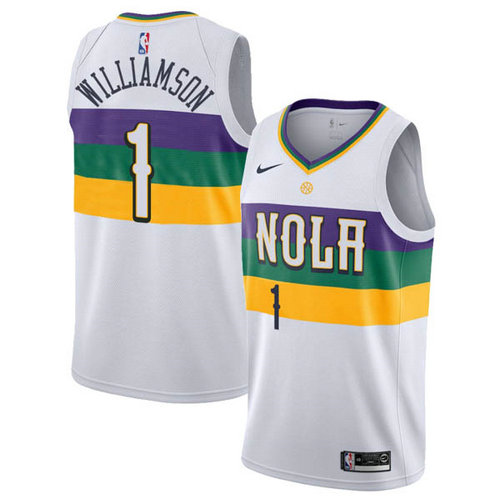 Camiseta Zion Williamson 1 New Orleans Pelicans ciudad 2019 blanca Hombre