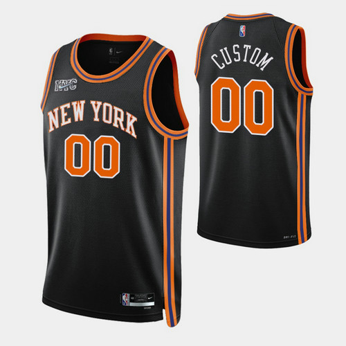 Camiseta custom black 0 New York Knicks 2022 75 aniversario edición de la ciudad Negro Hombre