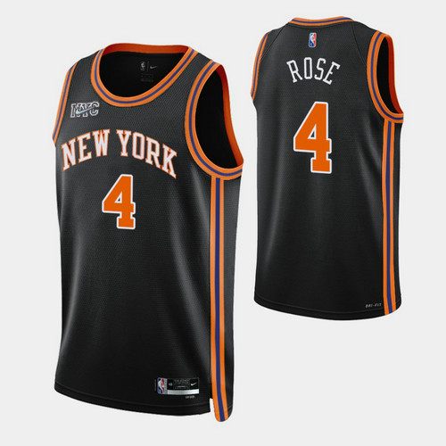 Camiseta derrick rose 4 New York Knicks 2022 75 aniversario edición de la ciudad Negro Hombre