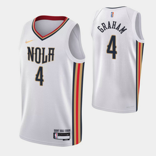 Camiseta devonte' graham 4 New Orleans Pelicans 2022 75 aniversario edición de la ciudad blanco Hombre