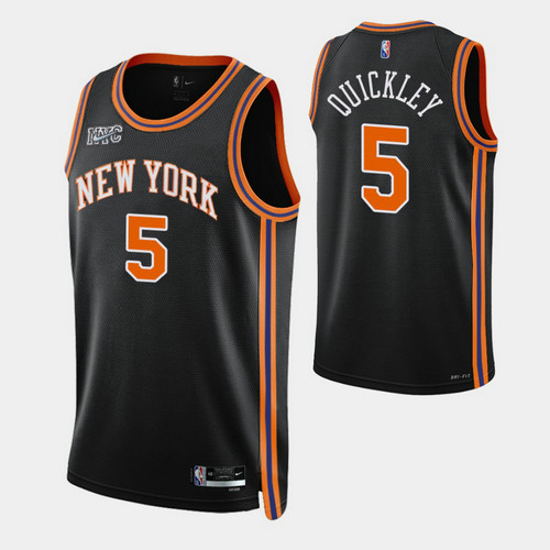 Camiseta immanuel quickley 5 New York Knicks 2022 75 aniversario edición de la ciudad Negro Hombre