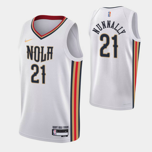 Camiseta james nunnally 21 New Orleans Pelicans 2022 75 aniversario edición de la ciudad blanco Hombre