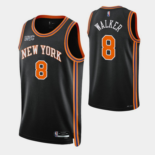 Camiseta kemba walker 8 New York Knicks 2022 75 aniversario edición de la ciudad Negro Hombre