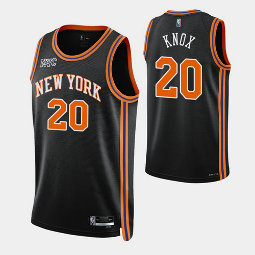 Camiseta kevin knox 20 New York Knicks 2022 75 aniversario edición de la ciudad Negro Hombre