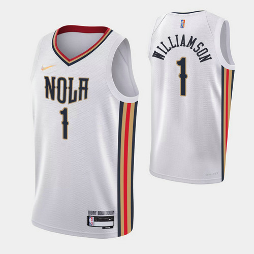 Camiseta zion williamson 1 New Orleans Pelicans 2022 75 aniversario edición de la ciudad blanco Hombre